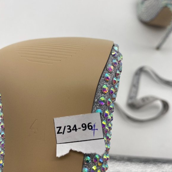 S FSJ Silver Pointed Toe Glitter Rhinestone High Heel Bowknot Wedding Pump - Picture 6 of 9